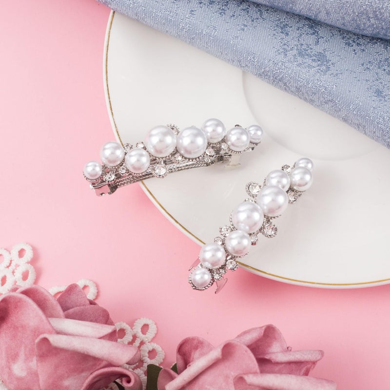 OIIKI Pearl Hair Snap Clips for Wedding, Elegant Pearl Barrettes with Pins for Women, Brides, Parties, Daily Use - Silver, Style 1, 1pcs - Image 3